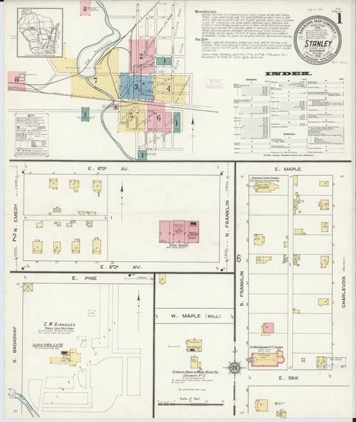 Stanley Wisconsin 1912 - Fire Insurance Index - Old Map Reprint