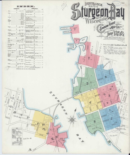 Sturgeon Bay Wisconsin 1898 - Fire Insurance Index - Old Map Reprint