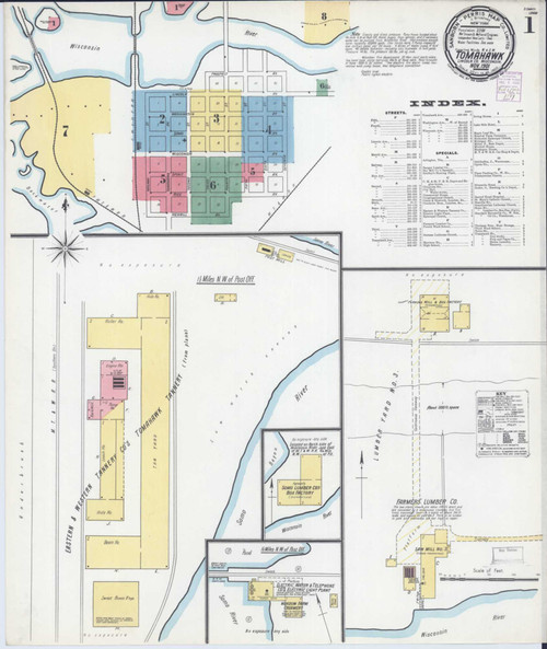 Tomahawk Wisconsin 1901 - Fire Insurance Index - Old Map Reprint
