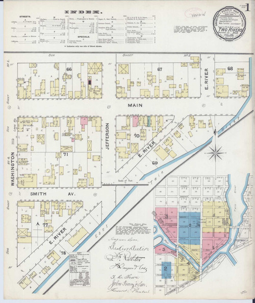 Two Rivers Wisconsin 1891 - Fire Insurance Index - Old Map Reprint