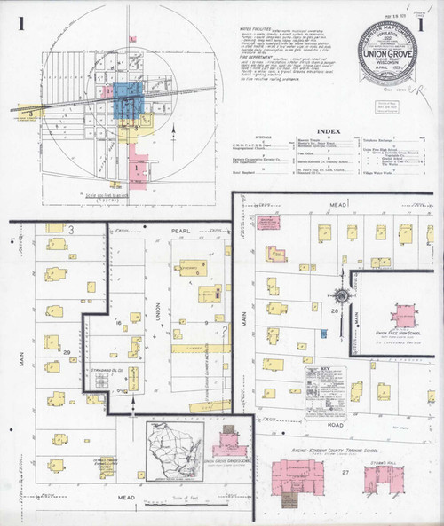 Union Grove Wisconsin 1929 - Fire Insurance Index - Old Map Reprint