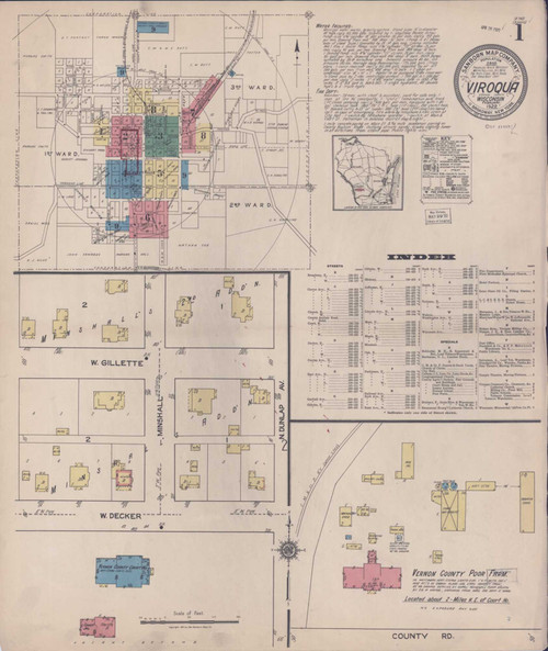 Viroqua Wisconsin 1922 - Fire Insurance Index - Old Map Reprint