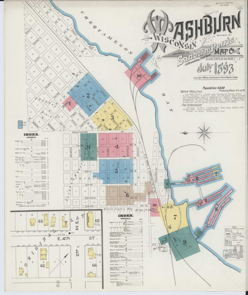 Washburn Wisconsin 1893 - Fire Insurance Index - Old Map Reprint