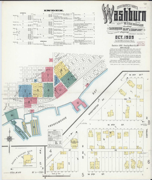 Washburn Wisconsin 1909 - Fire Insurance Index - Old Map Reprint
