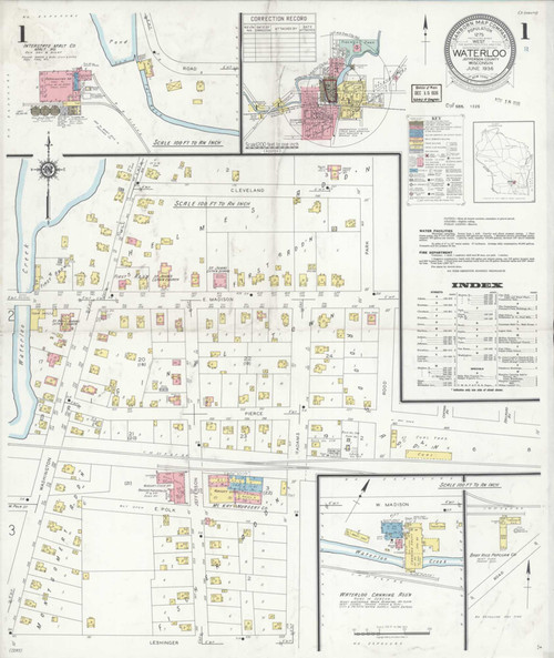 Waterloo Wisconsin 1936 - Fire Insurance Index - Old Map Reprint