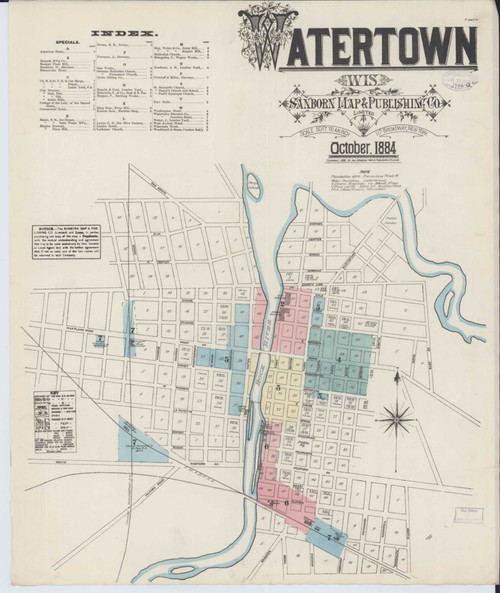 Watertown Wisconsin 1884 - Fire Insurance Index - Old Map Reprint