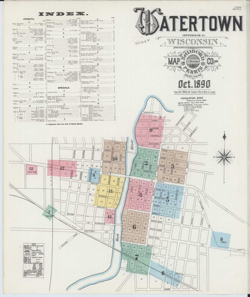 Watertown Wisconsin 1890 - Fire Insurance Index - Old Map Reprint