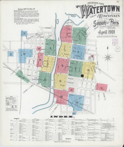 Watertown Wisconsin 1901 - Fire Insurance Index - Old Map Reprint