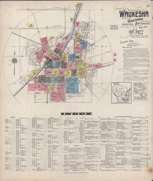 Waukesha Wisconsin 1922 - Fire Insurance Index - Old Map Reprint