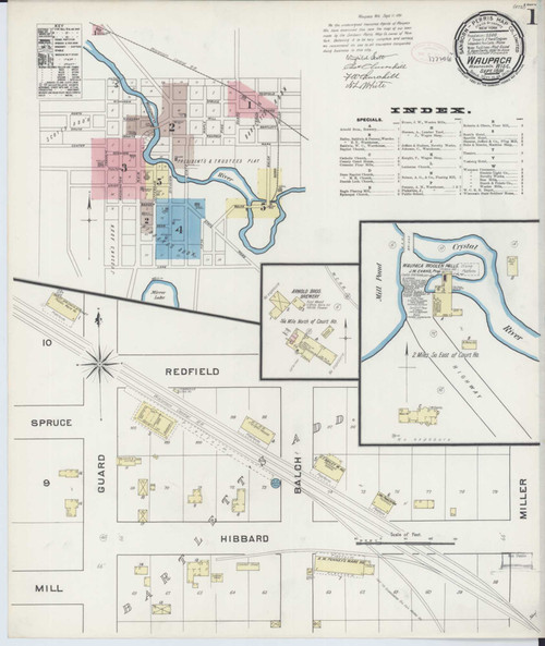 Waupaca Wisconsin 1891 - Fire Insurance Index - Old Map Reprint