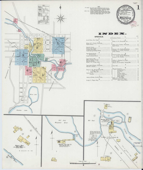 Waupaca Wisconsin 1895 - Fire Insurance Index - Old Map Reprint