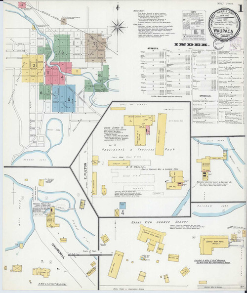 Waupaca Wisconsin 1901 - Fire Insurance Index - Old Map Reprint