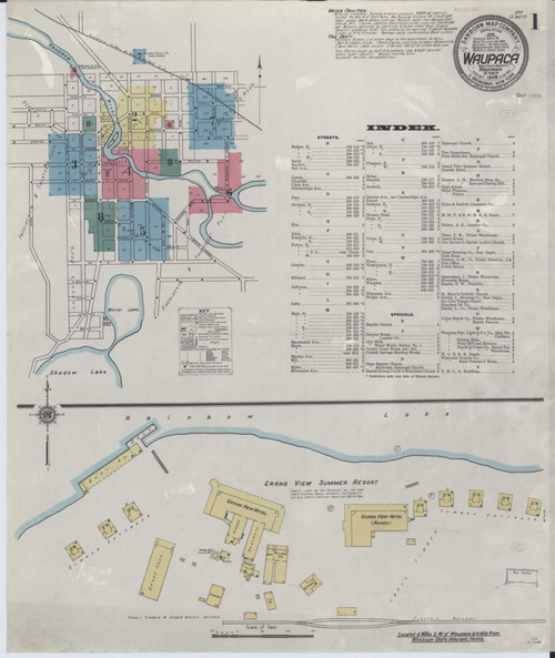 Waupaca Wisconsin 1909 - Fire Insurance Index - Old Map Reprint