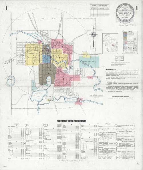 Waupaca Wisconsin 1934 - Fire Insurance Index - Old Map Reprint