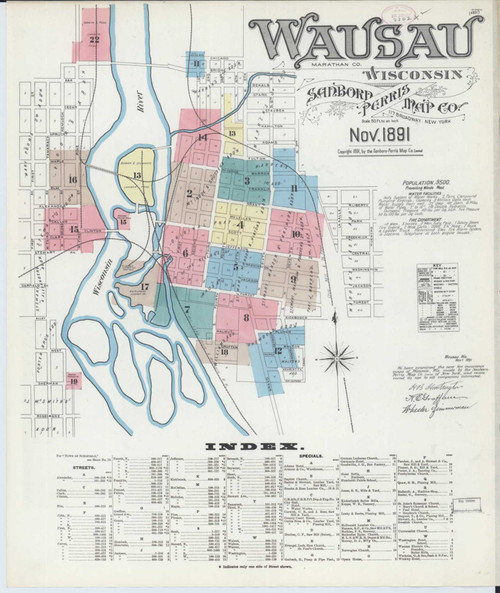 Wausau Wisconsin 1891 - Fire Insurance Index - Old Map Reprint