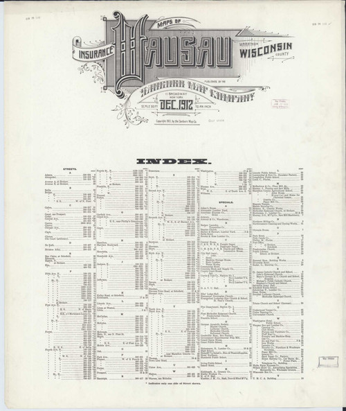 Wausau Wisconsin 1912 - Fire Insurance Index - Old Map Reprint