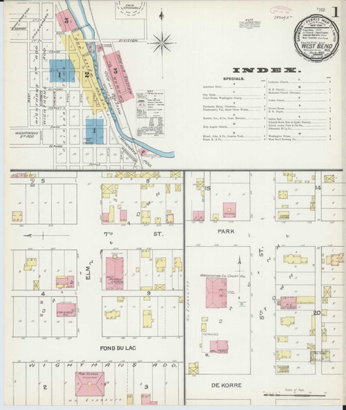 West Bend Wisconsin 1892 - Fire Insurance Index - Old Map Reprint