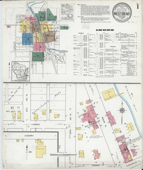 West Bend Wisconsin 1919 - Fire Insurance Index - Old Map Reprint