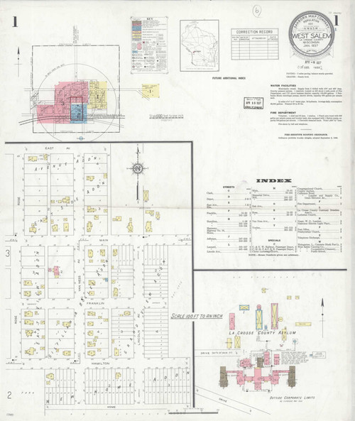 West Salem Wisconsin 1937 - Fire Insurance Index - Old Map Reprint