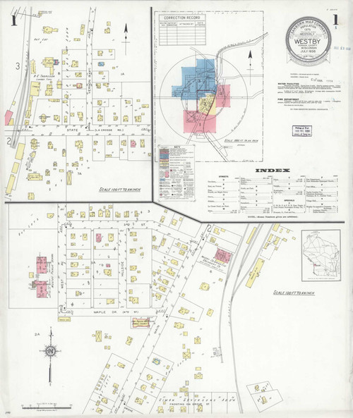 Westby Wisconsin 1938 - Fire Insurance Index - Old Map Reprint