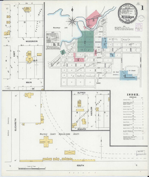 Weyauwega Wisconsin 1901 - Fire Insurance Index - Old Map Reprint
