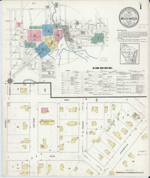 Whitewater Wisconsin 1912 - Fire Insurance Index - Old Map Reprint