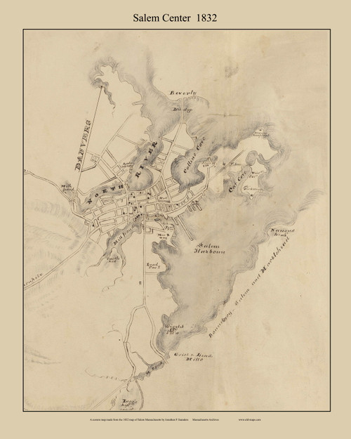 Salem Center, Massachusetts 1832 Old Town Map Reprint - Roads Place Names CUSTOM Massachusetts Archives