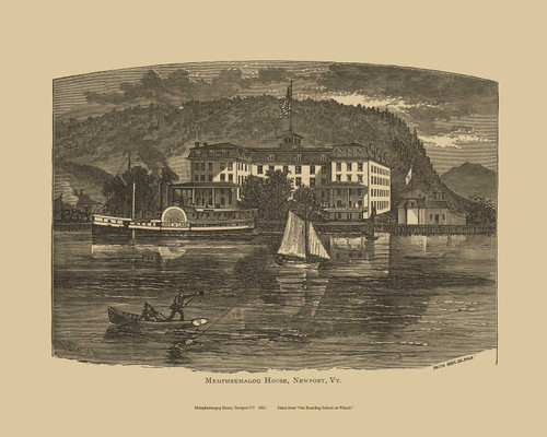 Memphremagog House, Newport, Vermont 1839 - Boarding School on Wheels Landscape View Reprint