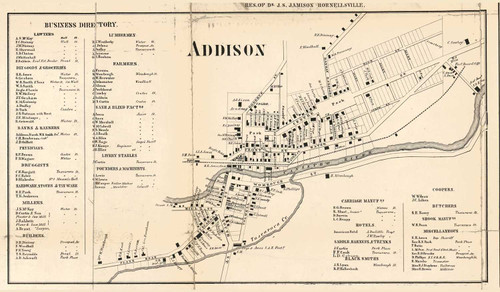 Addison Village, Addison, New York 1857 Old Town Map Custom Print - Steuben Co.