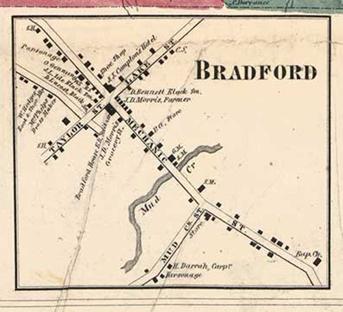 Bradford Vilage, Bradford, New York 1857 Old Town Map Custom Print - Steuben Co.