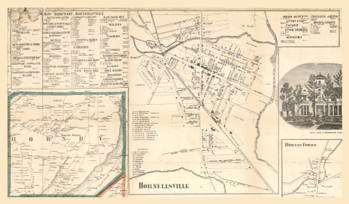 Hornellsville Village (Map and Text), Hornellsville, New York 1857 Old Town Map Custom Print - Steuben Co.