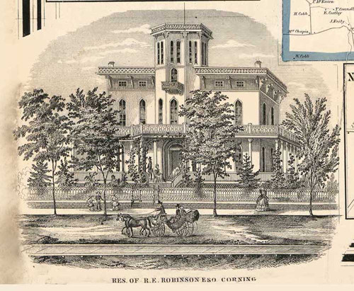 Residence of R.E. Robinson Esq., Corning, New York 1857 Old Town Map Custom Print - Steuben Co.