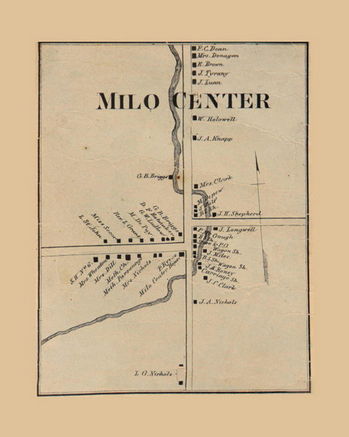 Milo Center, New York 1865 Old Town Map Custom Print - Town of Milo, Yates Co.
