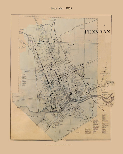 Penn Yan, New York 1865 Old Town Map Custom Print - Town of Milo, Yates Co.