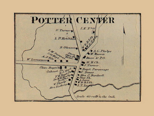 Potter Center, New York 1865 Old Town Map Custom Print - Town of Potter, Yates Co.