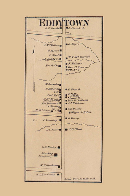 Eddytown, New York 1865 Old Town Map Custom Print - Town of Starkey, Yates Co.