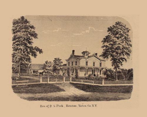Picture of D. S. Peck Residence, New York 1865 Old Town Map Custom Print - Town of Benton, Yates Co.
