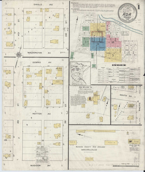 Ada Minnesota 1916 - Fire Insurance Index - Old Map Reprint