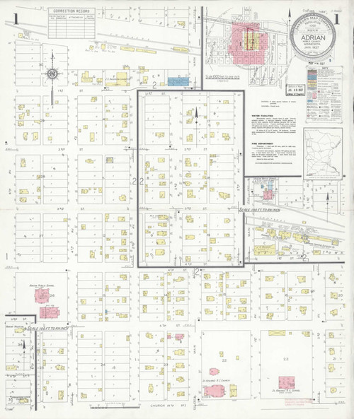 Adrian Minnesota 1937 - Fire Insurance Index - Old Map Reprint