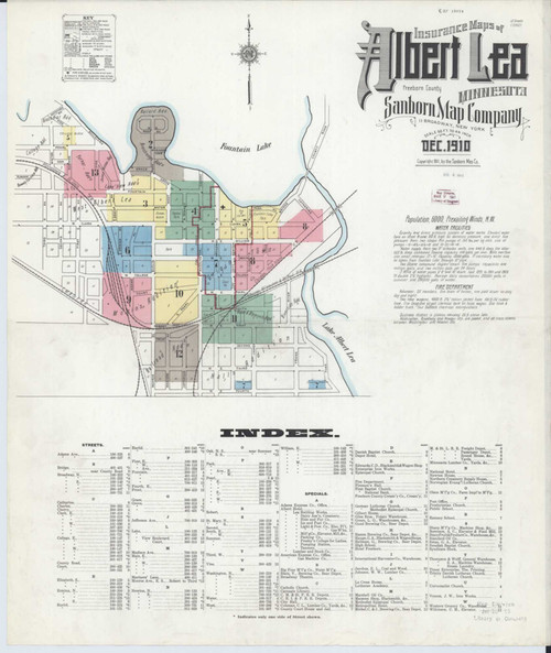 Albert Lea Minnesota 1910 - Fire Insurance Index - Old Map Reprint