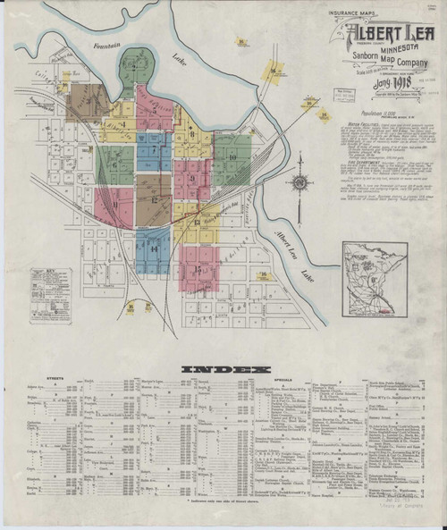 Albert Lea Minnesota 1918 - Fire Insurance Index - Old Map Reprint