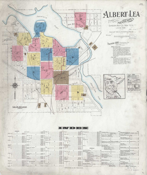 Albert Lea Minnesota 1926 - Fire Insurance Index - Old Map Reprint