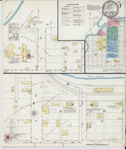 Alexandria Minnesota 1892 - Fire Insurance Index - Old Map Reprint
