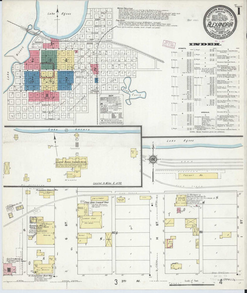 Alexandria Minnesota 1909 - Fire Insurance Index - Old Map Reprint
