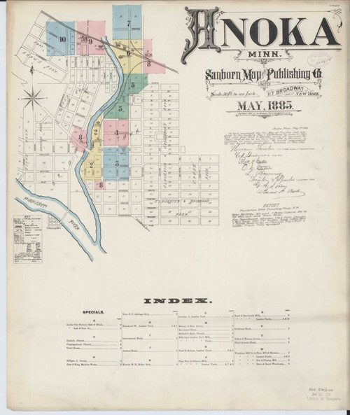 Anoka Minnesota 1885 - Fire Insurance Index - Old Map Reprint