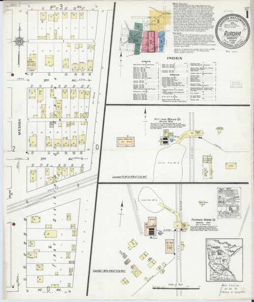Aurora Minnesota 1921 - Fire Insurance Index - Old Map Reprint