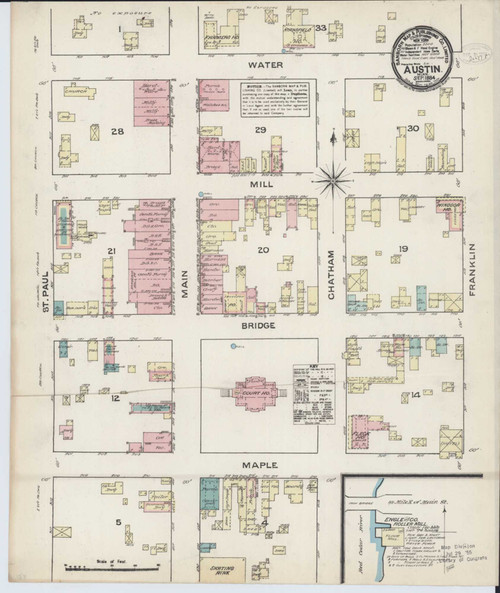 Austin Minnesota 1884 - Fire Insurance Index - Old Map Reprint