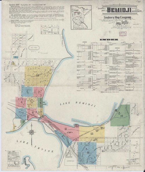 Bemidji Minnesota 1916 - Fire Insurance Index - Old Map Reprint