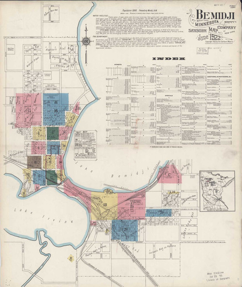 Bemidji Minnesota 1922 - Fire Insurance Index - Old Map Reprint