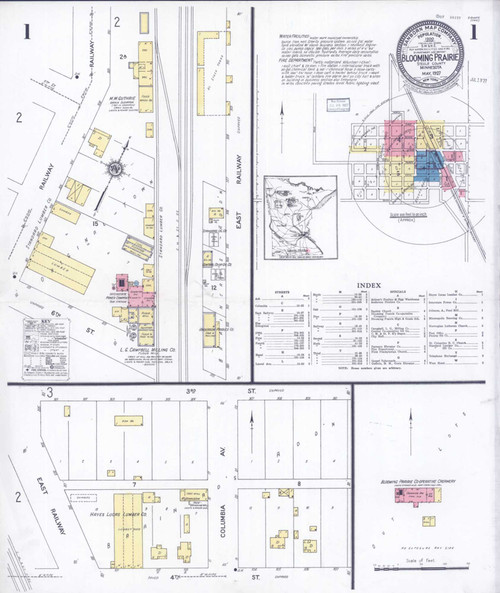 Blooming Prairie Minnesota 1927 - Fire Insurance Index - Old Map Reprint